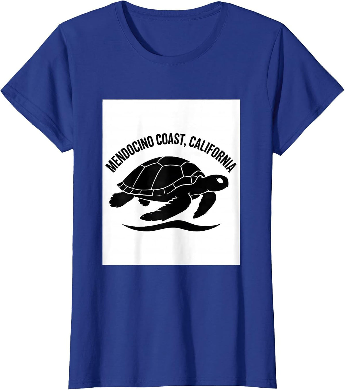 Women's Mendocino Coast California Sea Turtle Silhouette Beach T-Shirt - Royal Blue