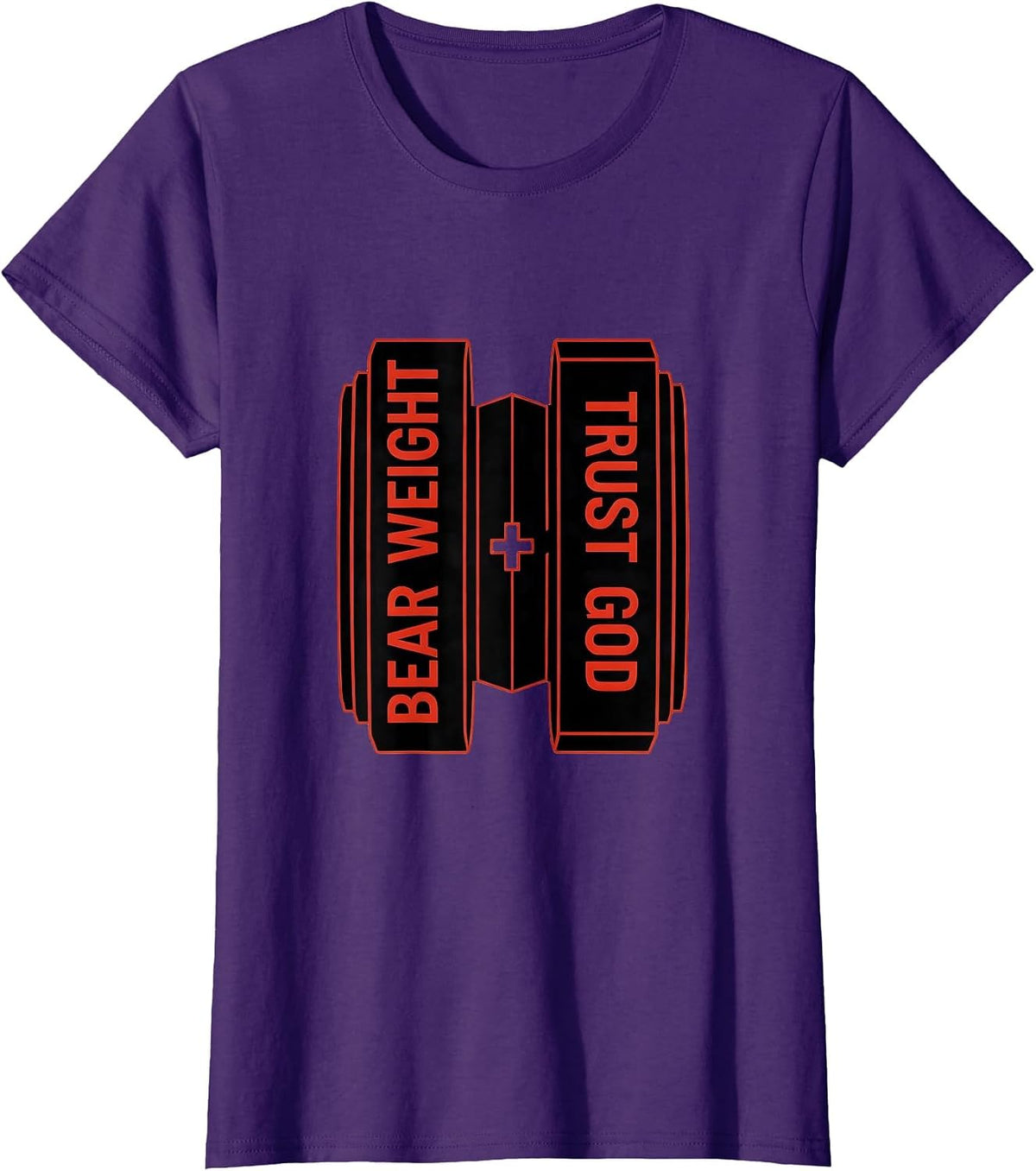 Women's Bear Weight Trust God Faith Fitness Gym Christian T-Shirt - Purple