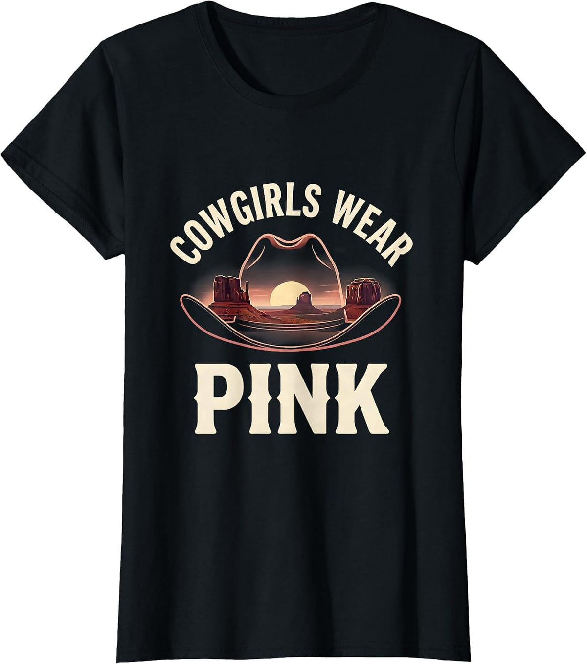 Cowgirls Wear Pink Western Rodeo Design T-Shirt - Black