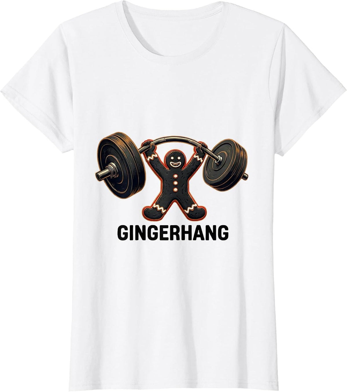 Gingerhang Funny Gingerbread Man Weightlifting Christmas Gym T-Shirt - White