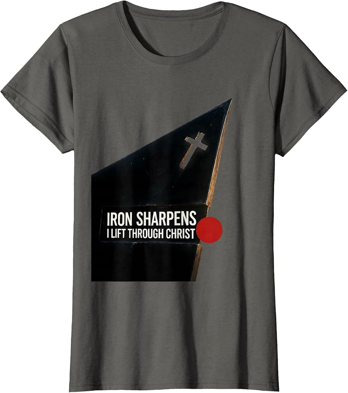 Women's Iron Sharpens I Lift Through Christ Faith-Based Gym Workout T-Shirt - Asphalt Grey