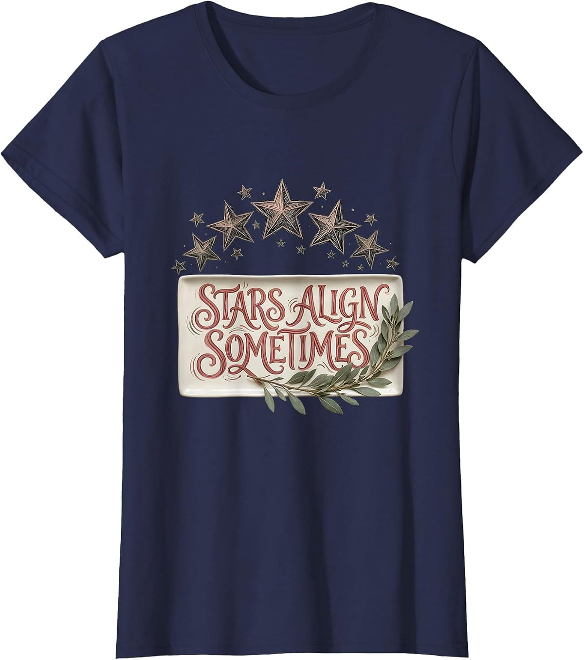 Women's Stars Align Sometimes Celestial Graphic Design T-Shirt - Navy Blue