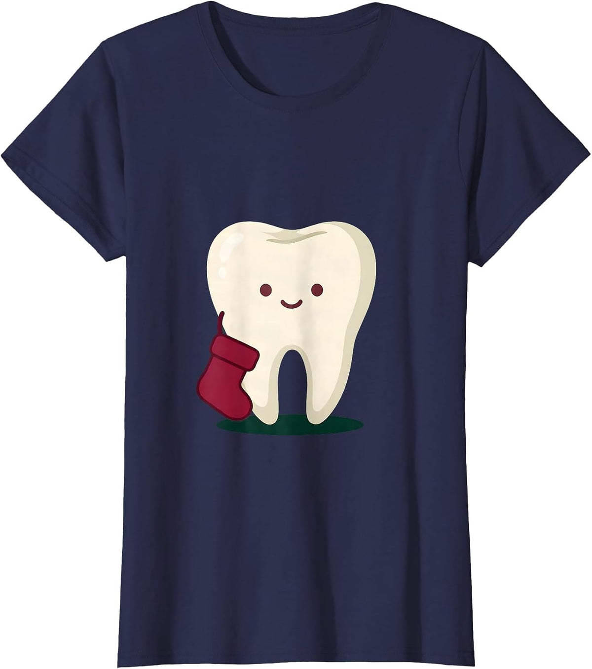 Women's Broad Tooth Mascot Cute Kawaii Dentist Christmas T-Shirt - Navy Blue