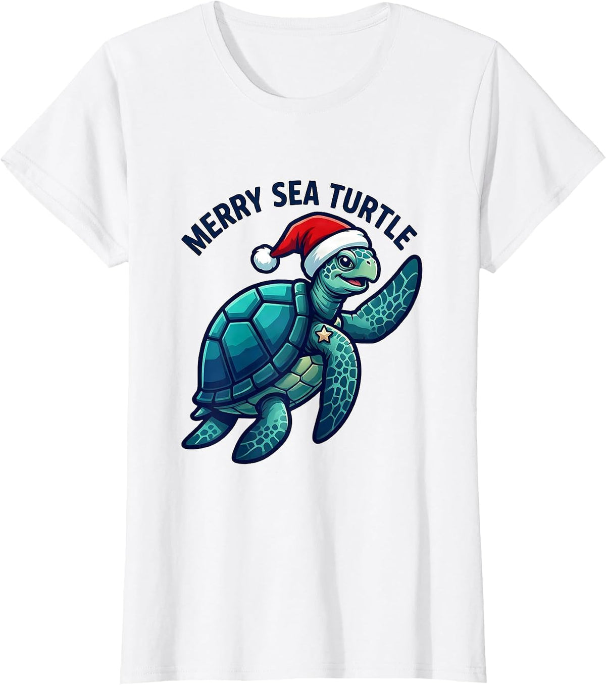 Women's Merry Sea Turtle Whimsical Santa Hat Sea Turtle Lover T-Shirt - White