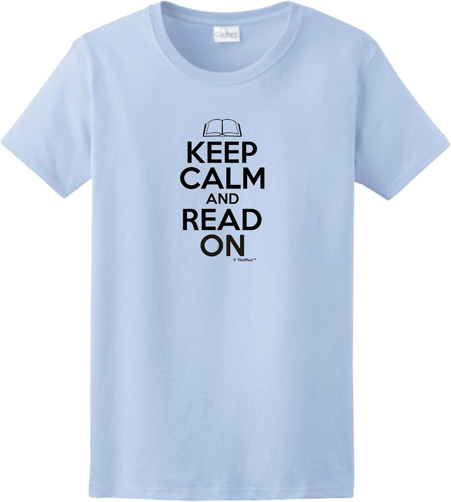 Keep Calm and Read On Ladies T-Shirt - Light Blue