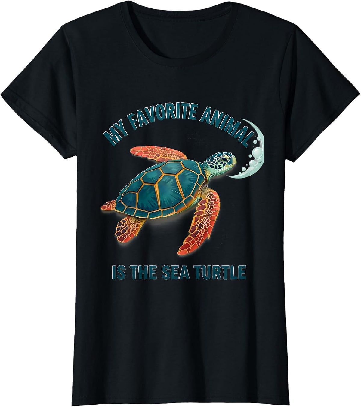 Women's My Favorite Animal Is The Sea Turtle Paper Cutout Ocean T-Shirt - Black