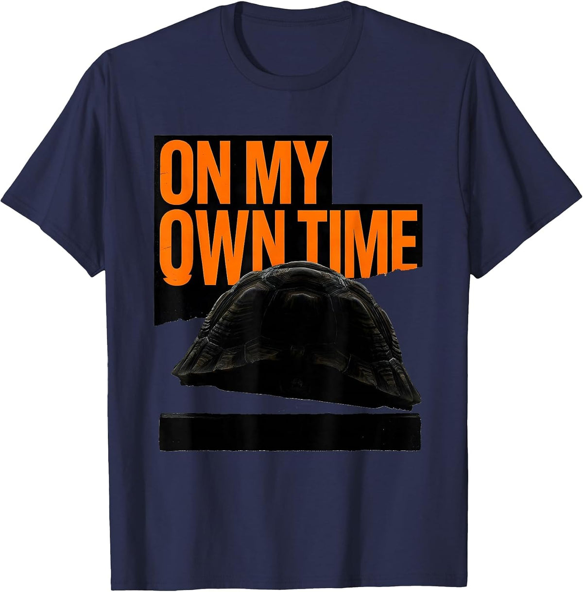 On My Own Time Brutalist Turtle Lover Gift Tortoise Humor T-Shirt - Navy Blue