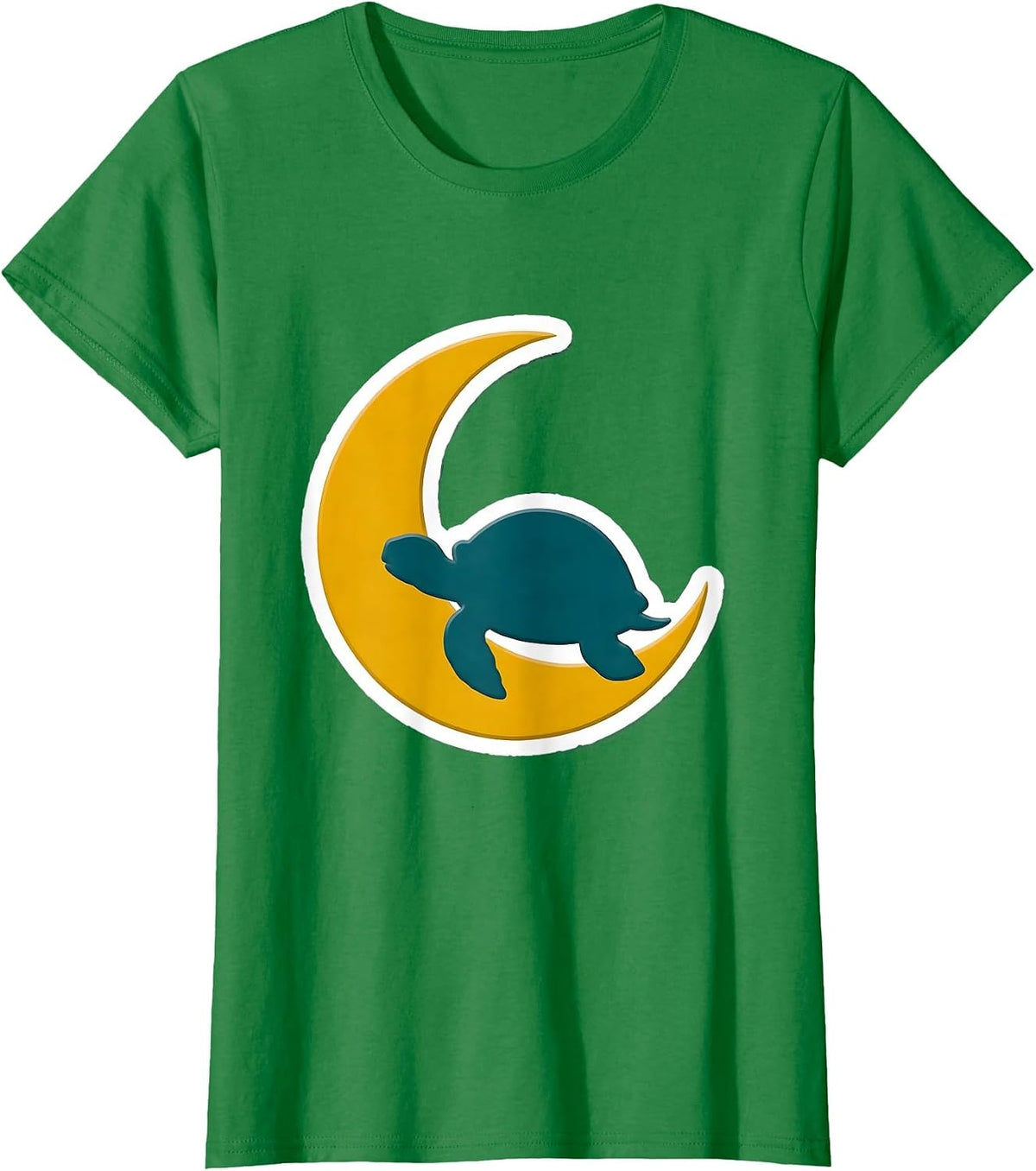 Women's Turtle Silhouette Crescent Moon Nature Art T-Shirt - Kelly Green