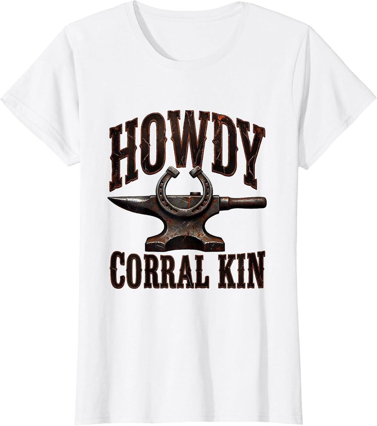 Howdy, Corral Kin Distressed Western Cowboy Cowgirl Rodeo T-Shirt - White