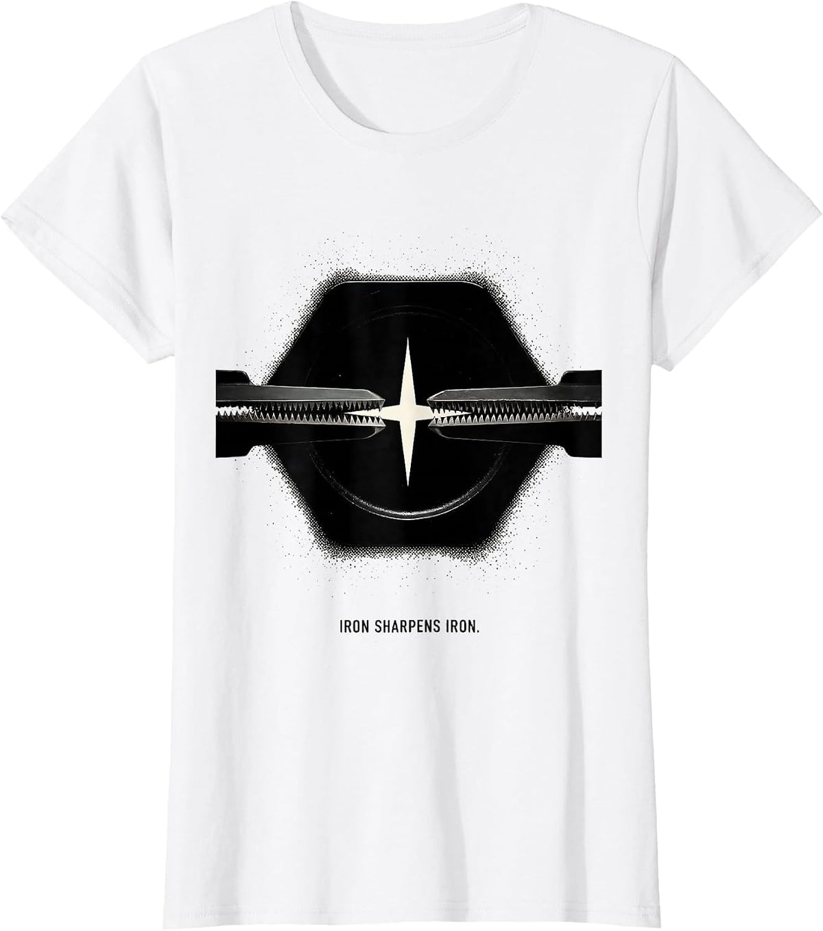 Iron Sharpens Iron Blackwork Dotwork Christian Gym Faith T-Shirt - White