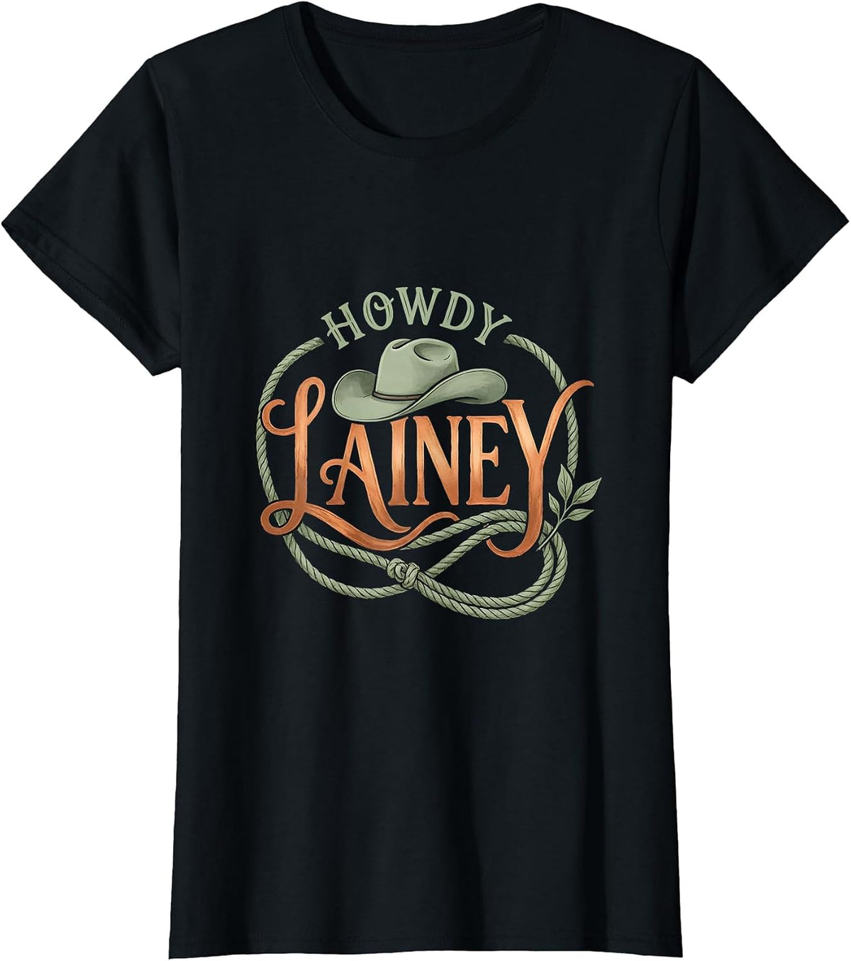 Women's Howdy Lainey Boho Typography Western Cowgirl Gift for Lainey T-Shirt - Black
