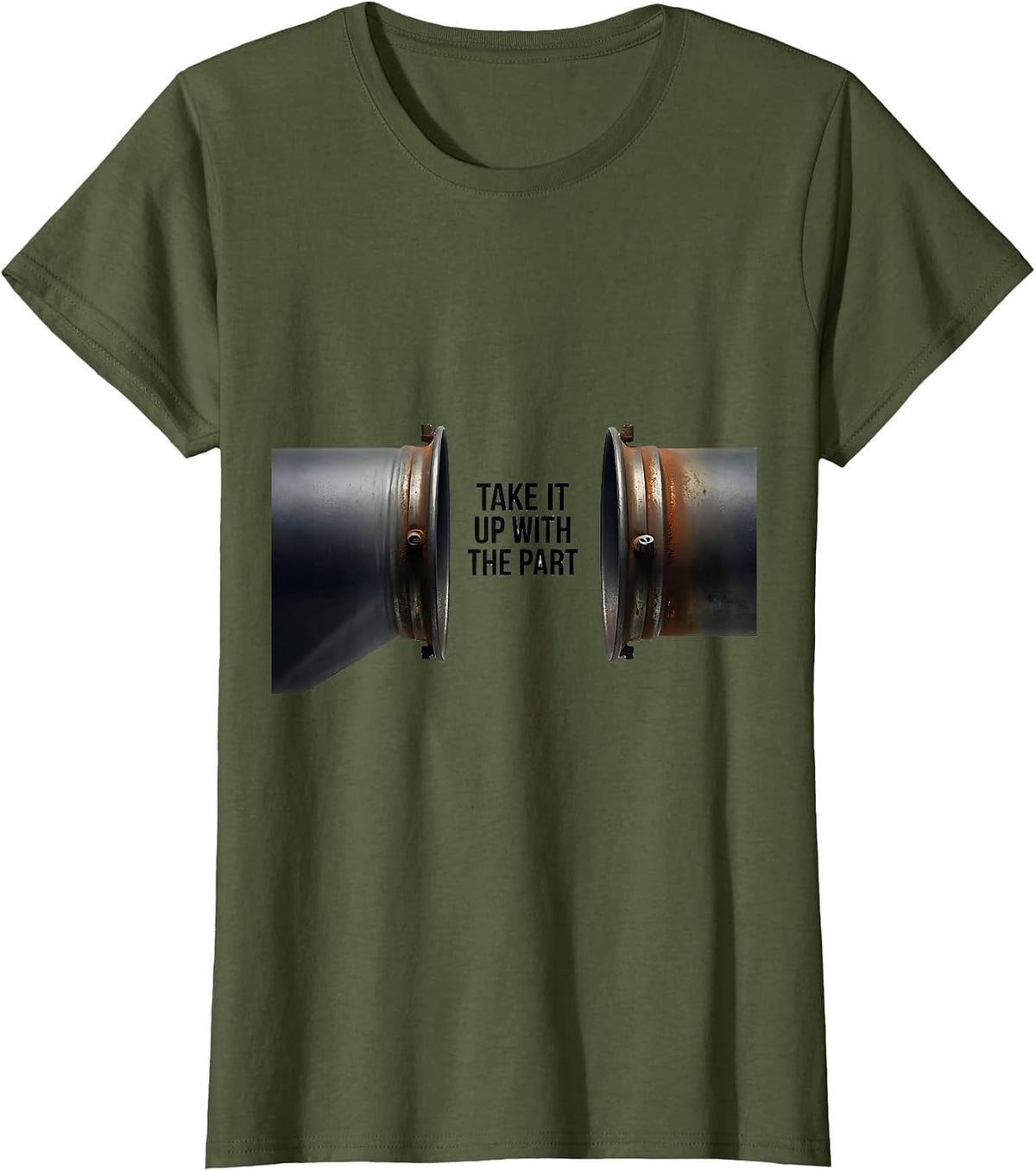 Women's Take It Up With The Part Funny Mechanic Skeleton Auto Repair T-Shirt - Olive Green