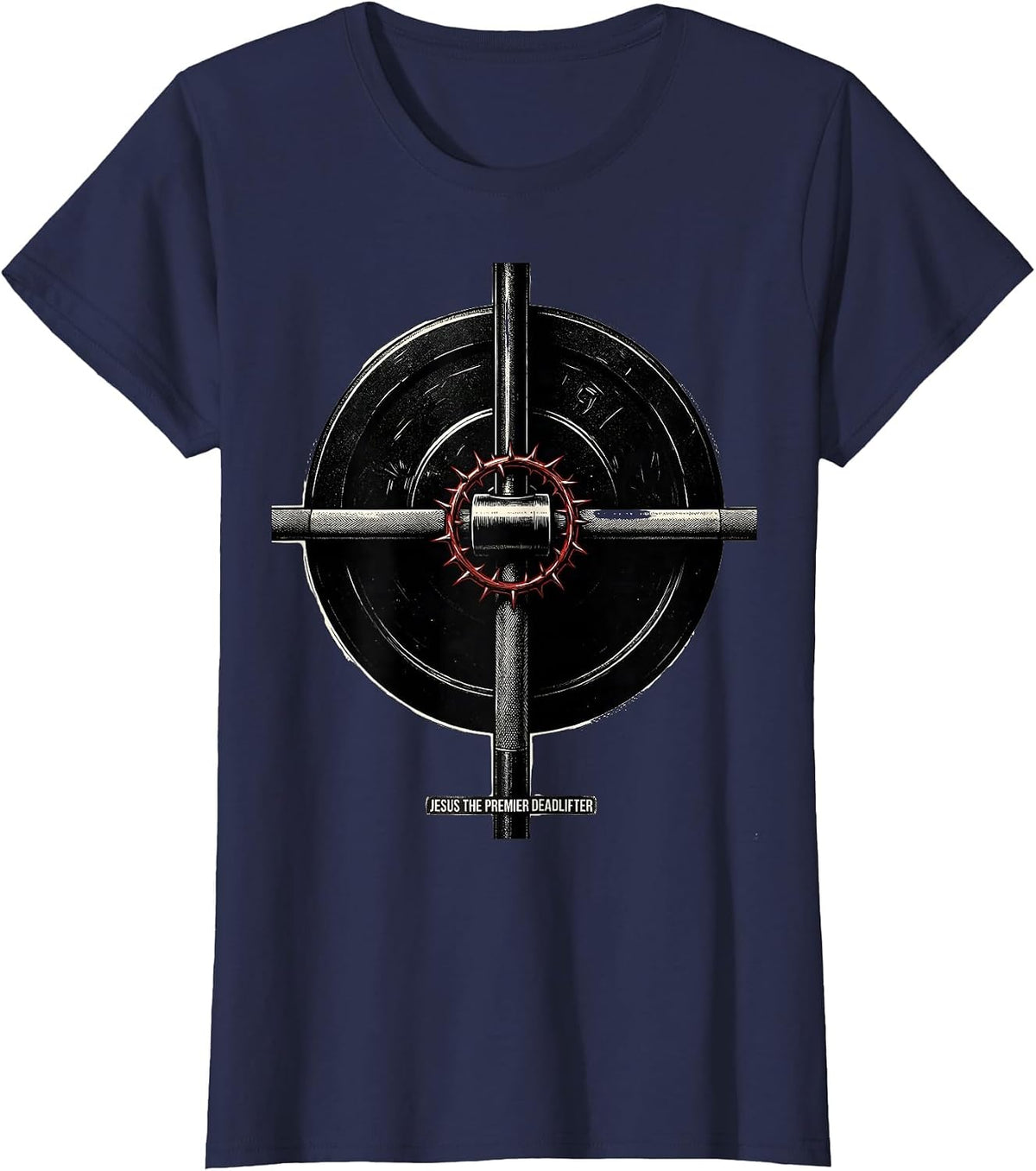 Women's Jesus The Premier Deadlifter Funny Christian Gym T-Shirt - Navy Blue