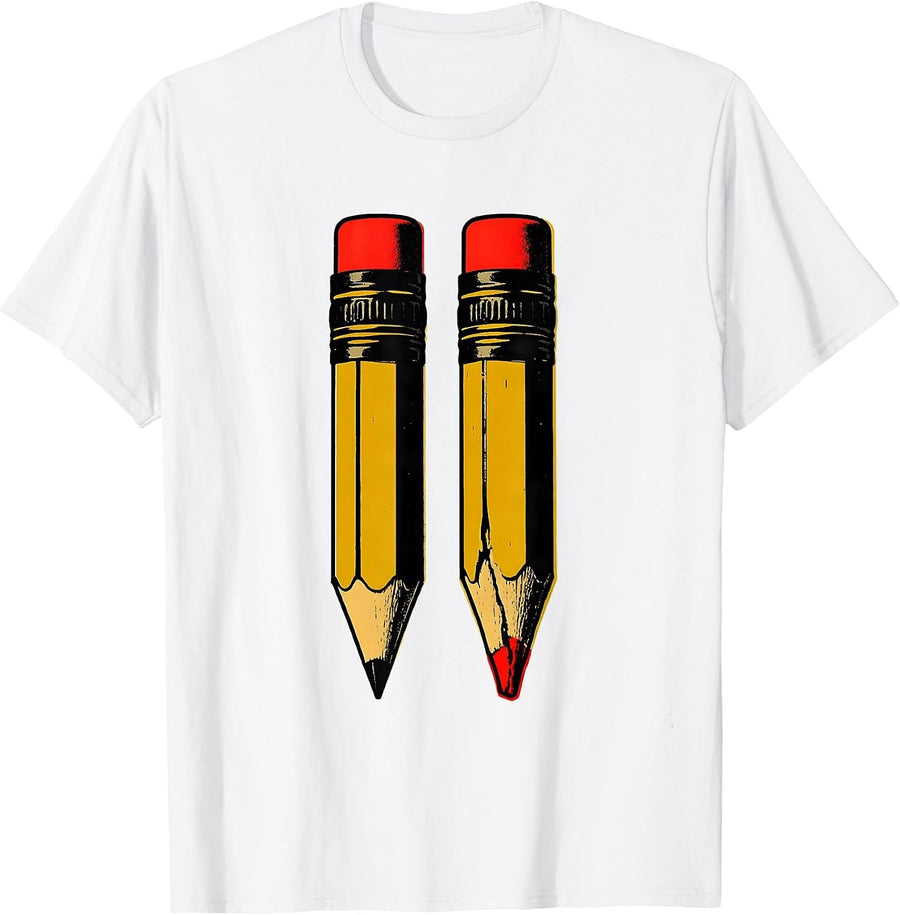 Men's Oversized Pencils Broken Tip Screenprint Teacher Humor T-Shirt - White