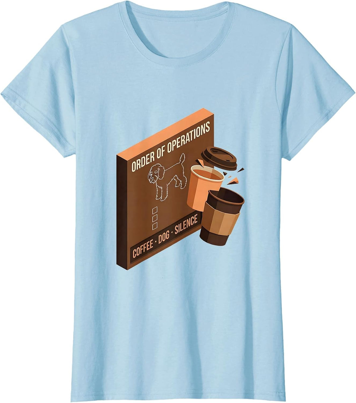 Women's Order Of Operations: Coffee, Dog, Silence Bernedoodle T-Shirt - Baby Blue