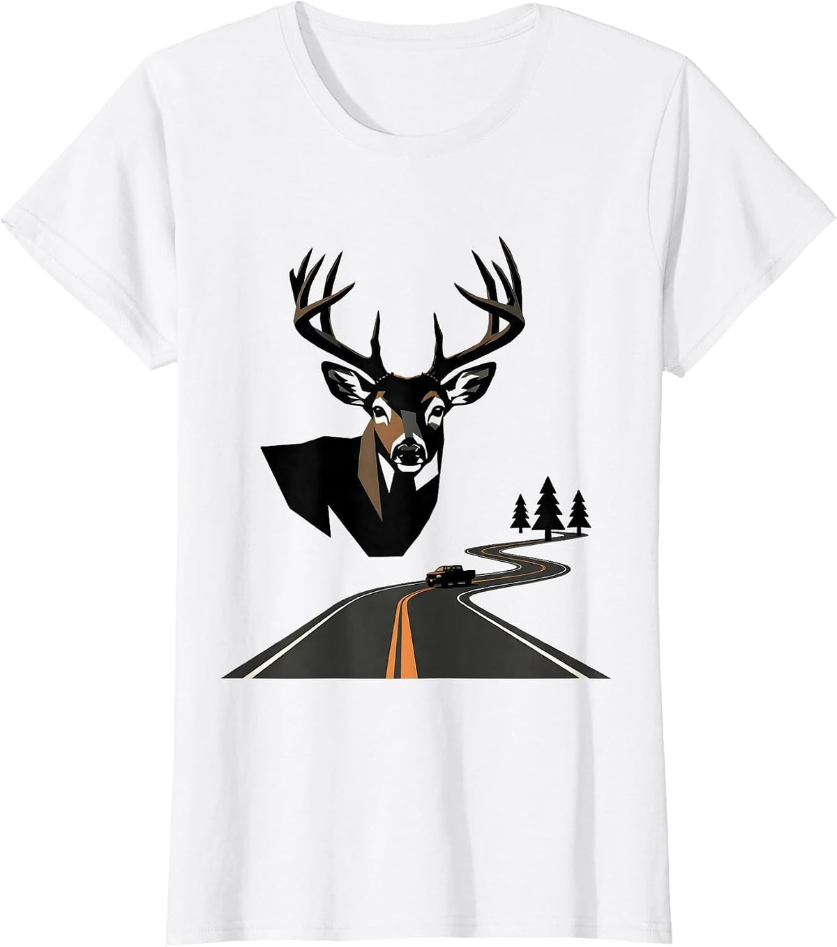 Women's Geometric Whitetail Buck Minimalist Deer Hunter Dad Humor T-Shirt - White