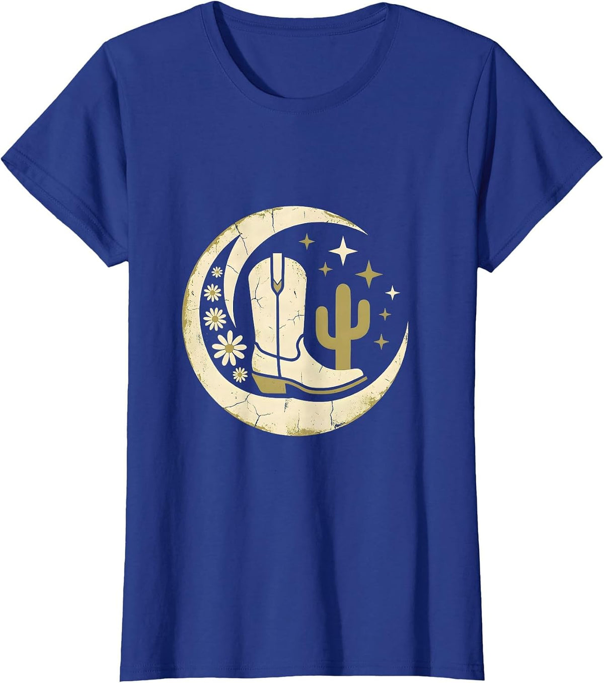 Women's Cowgirl Boot Cactus Western Desert Graphic T-Shirt - Royal Blue