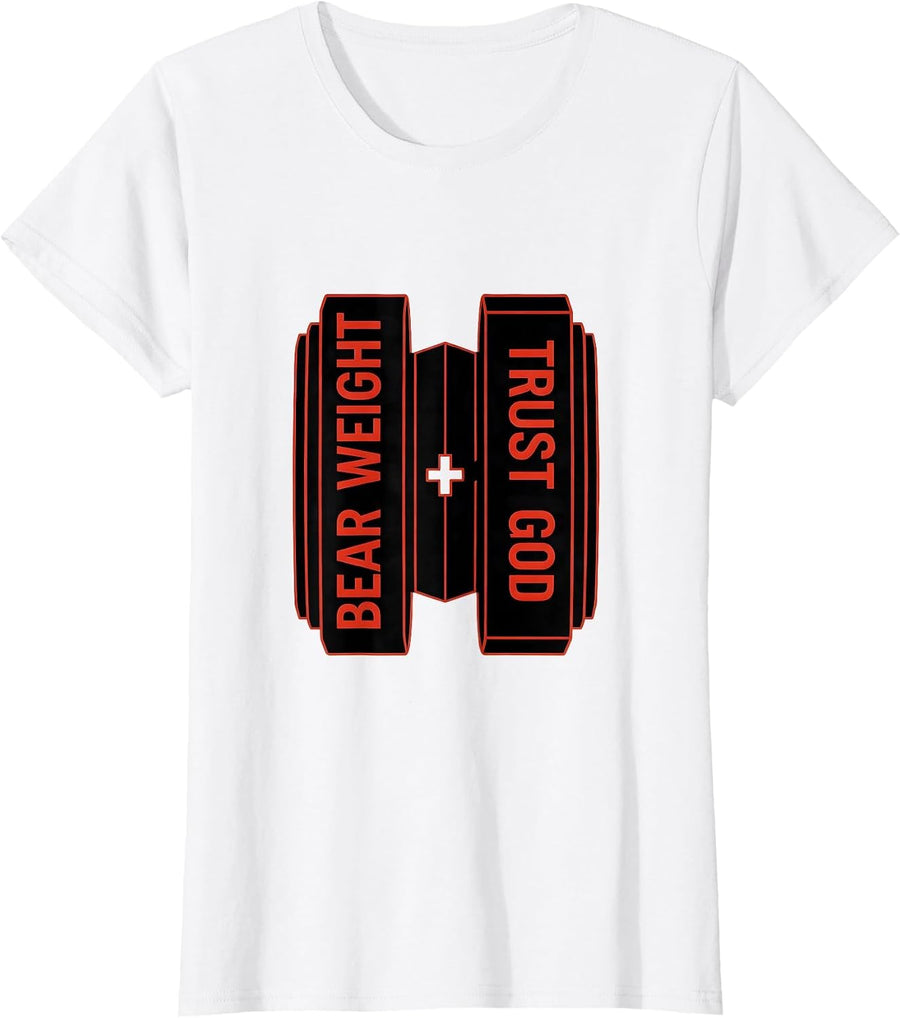 Women's Bear Weight Trust God Faith Fitness Gym Christian T-Shirt - White