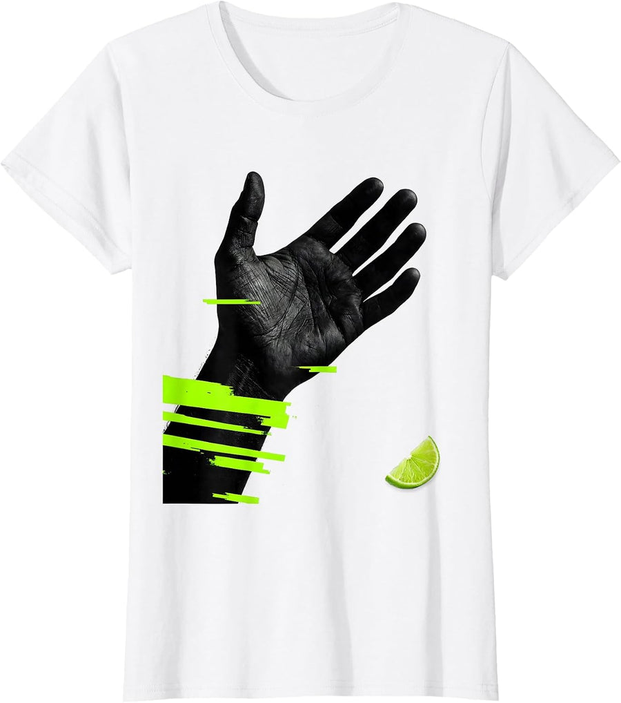 Women's Shrugging Hand Glitch Streetwear Cinco De Mayo Party Humor T-Shirt - White