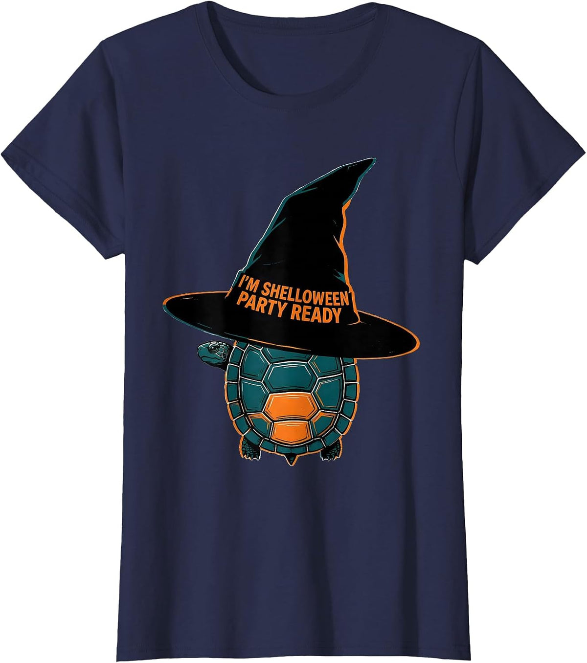 Women's I'm Shelloween Party Ready Whimsical Turtle Halloween T-Shirt - Navy Blue