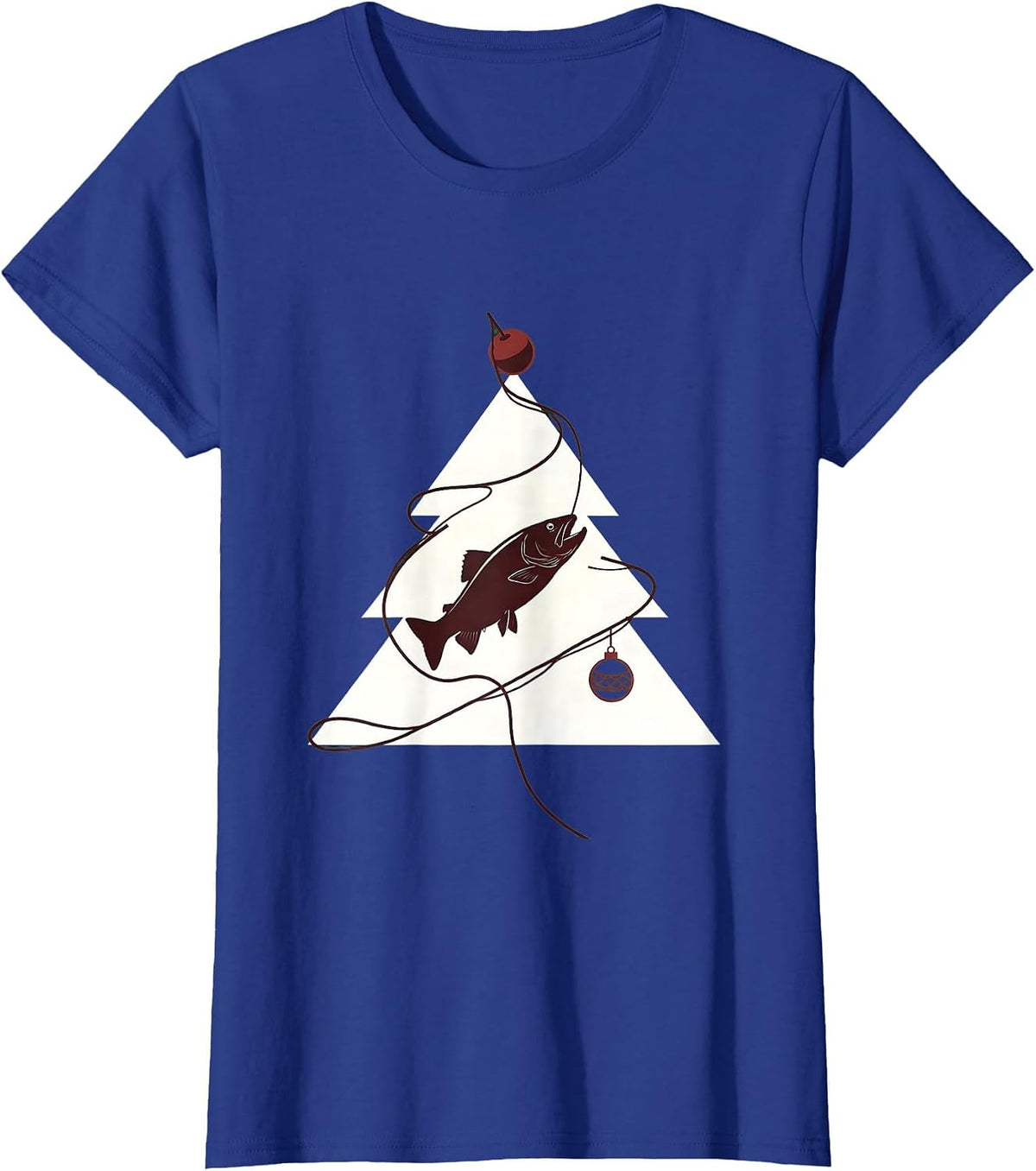 Women's Leaping Trout Christmas Tree Fishing Humor Gift T-Shirt - Royal Blue