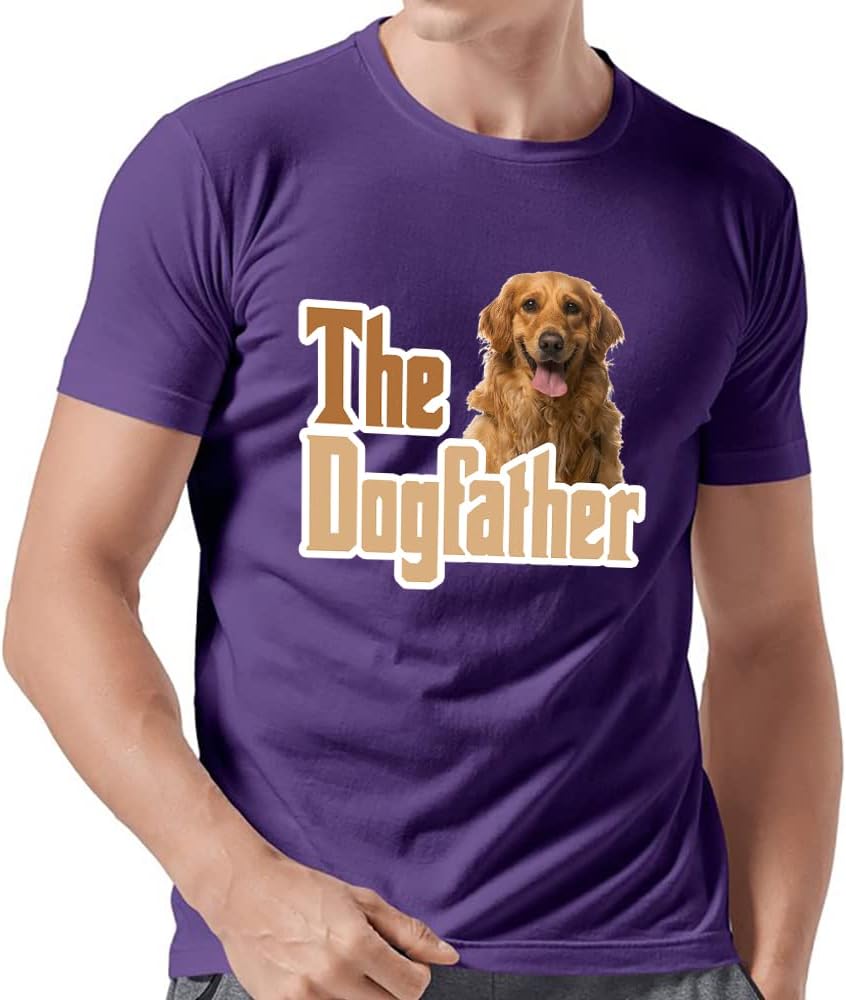 Men's Short Sleeve Dogfather T-Shirt Cotton US Flag Custom Names Golden Retriever Dog - Purple \/ Golden Retriever 2
