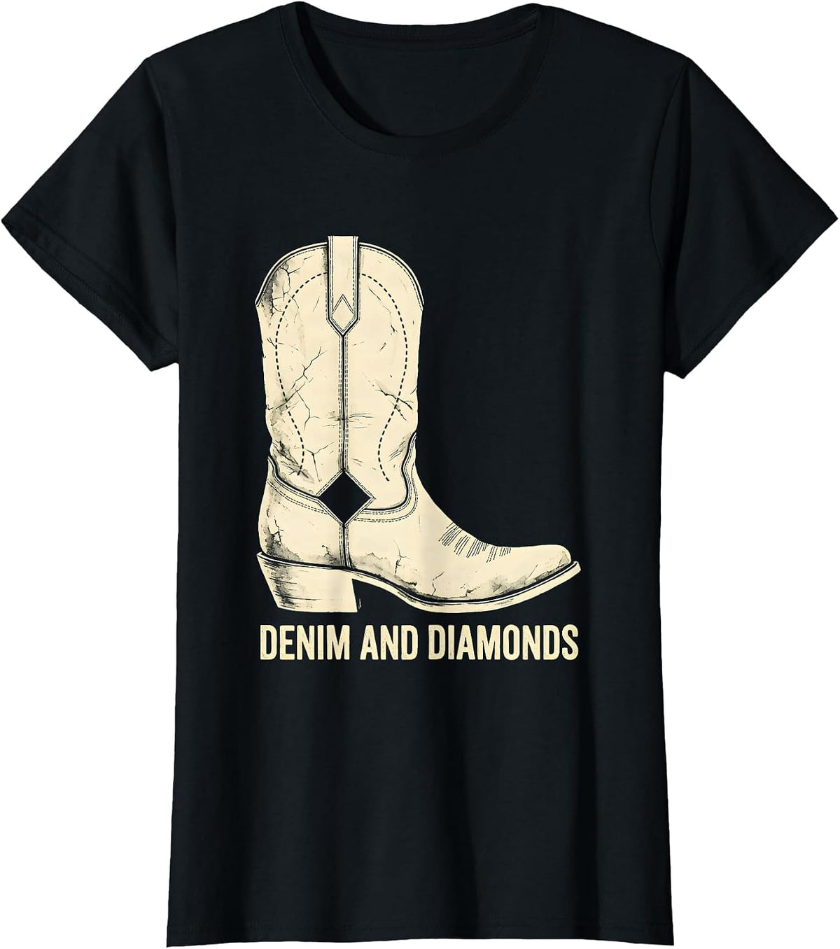 Denim and Diamonds Boho Western Cowgirl Glam Style T-Shirt - Black