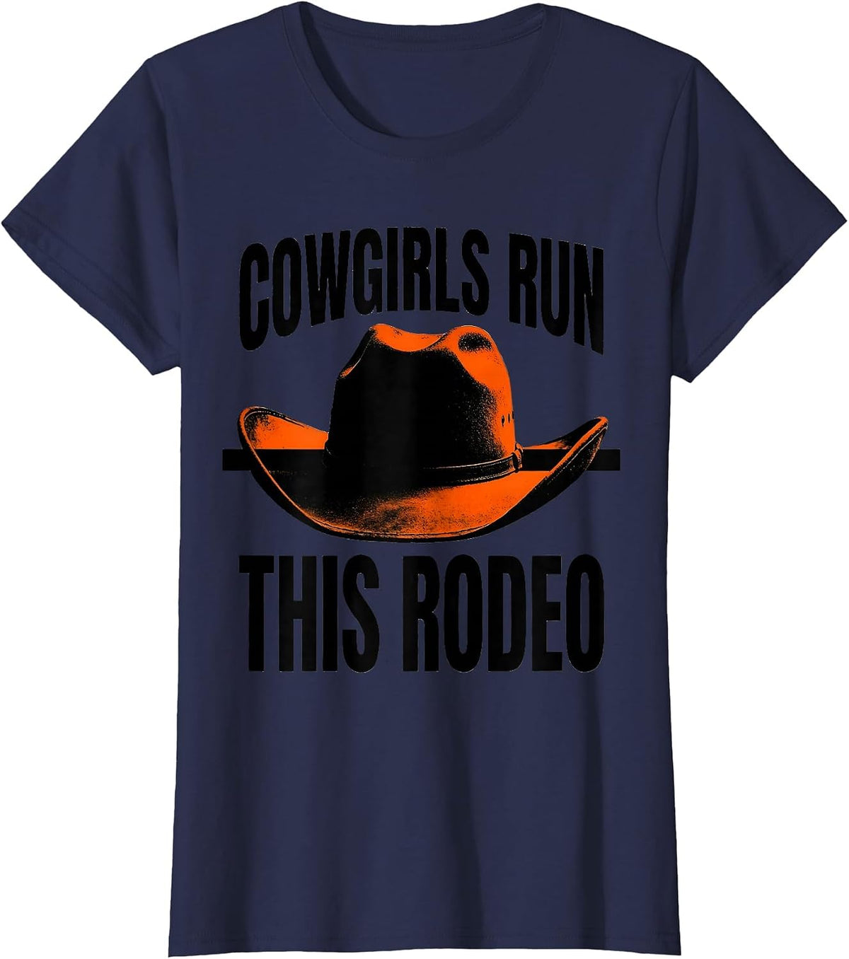 Women's Cowgirls Run This Rodeo Western Design T-Shirt - Navy Blue