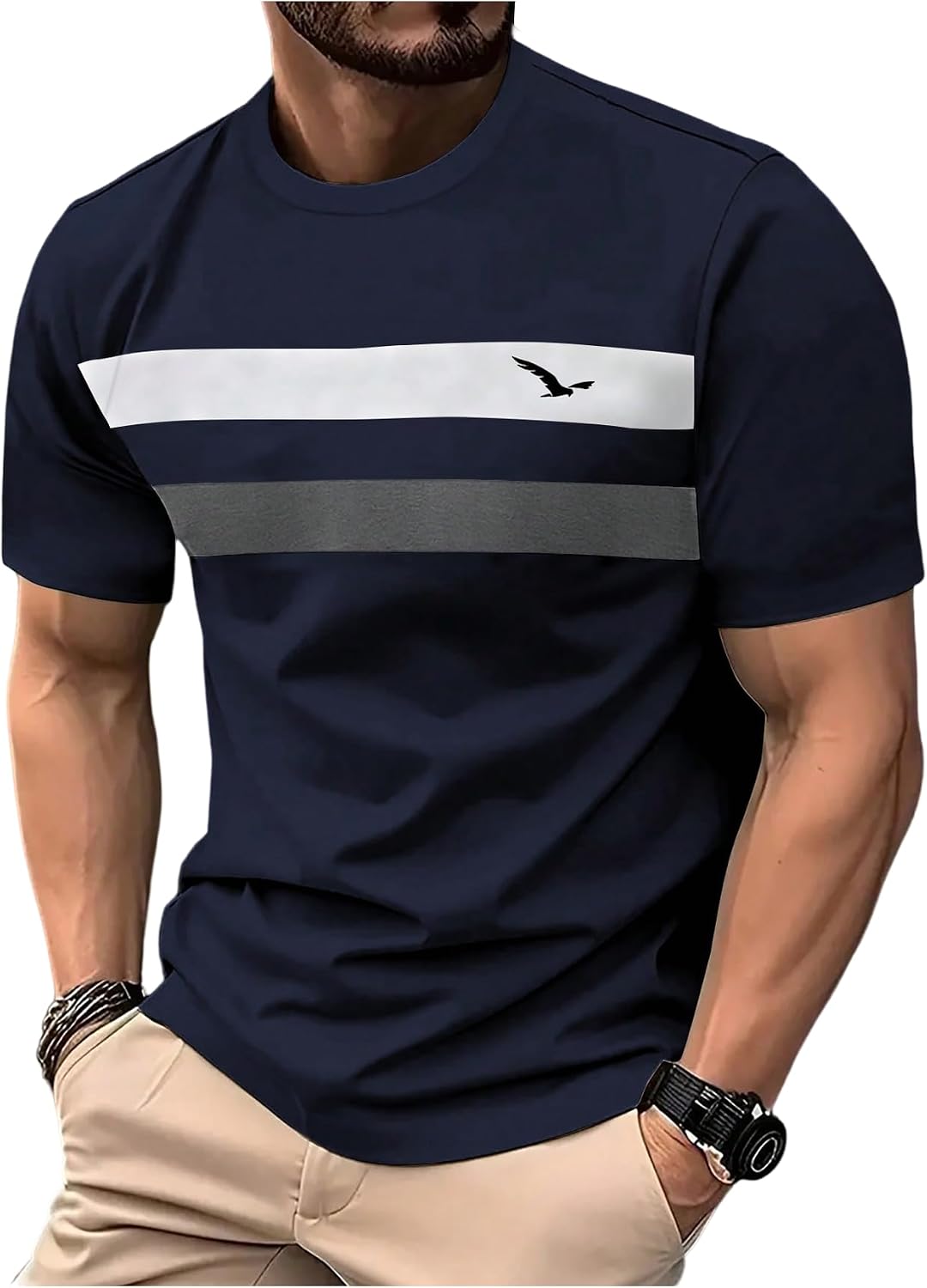 RoseSeek Men's Color Block Short Sleeve Tee Shirts Casual Summer T-Shirt - Royal Blue