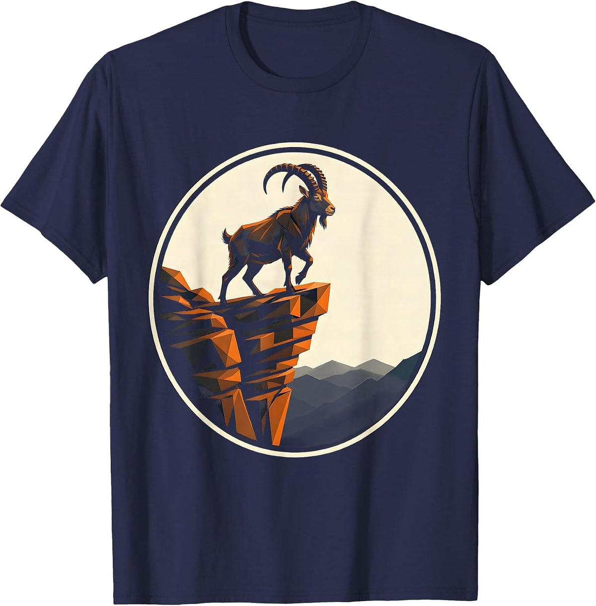 Men's Mountain Goat Sheer Cliff Edge Freedom Design T-Shirt - Navy Blue