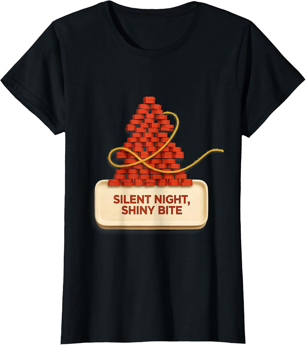 Silent Night, Shiny Bite Funny Dentist Christmas Dental T-Shirt - Black
