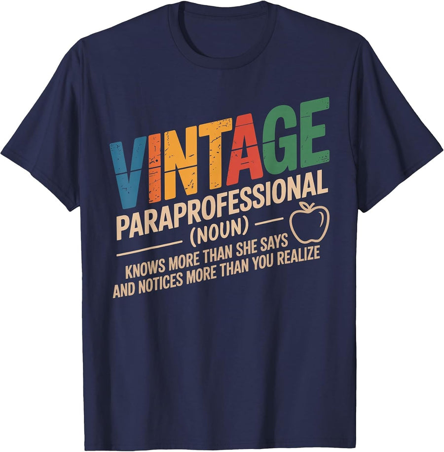Funny Paraprofessional Teacher Vintage Style 60s 70s 80s T-Shirt - Navy Blue