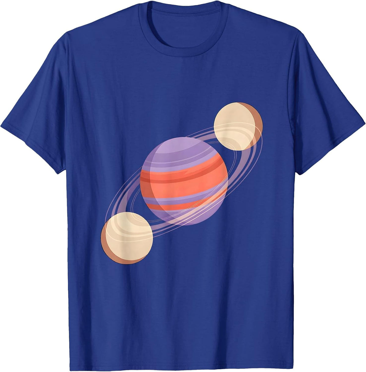Men's Twin Moons Orbiting Planet Space Illustration T-Shirt - Royal Blue