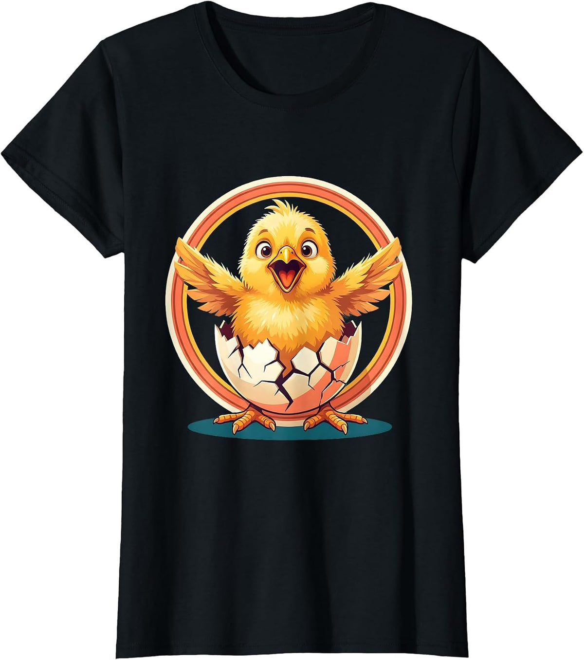 Fluffy Chick Hatching From Egg Illustration T-Shirt - Black