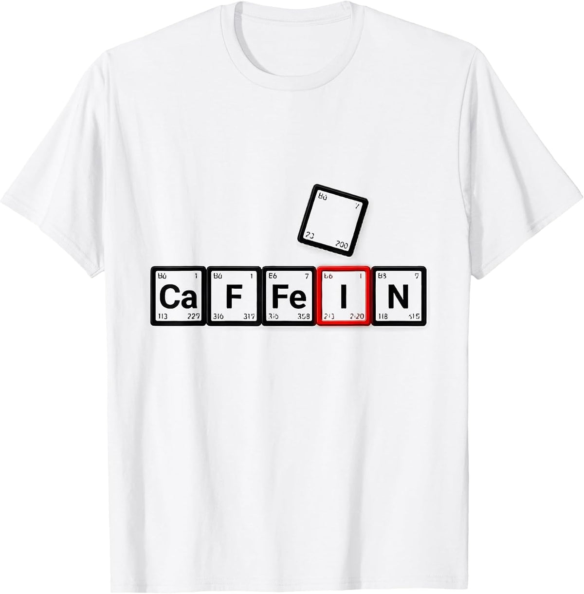 Men's CaFFeIn Swiss International Periodic Table Chemistry Pun T-Shirt - White