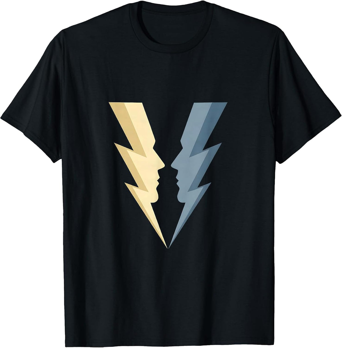 Men's Twin Lightning Bolts Striking Simultaneously T-Shirt - Black