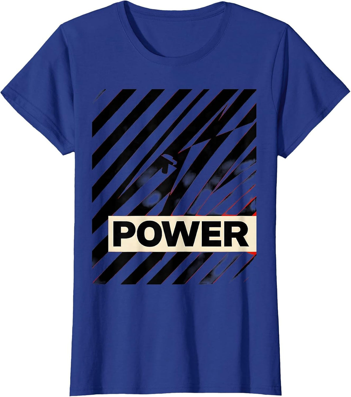 Women's POWER Bold Constructivist Lightning Bolt Graphic Icon T-Shirt - Royal Blue