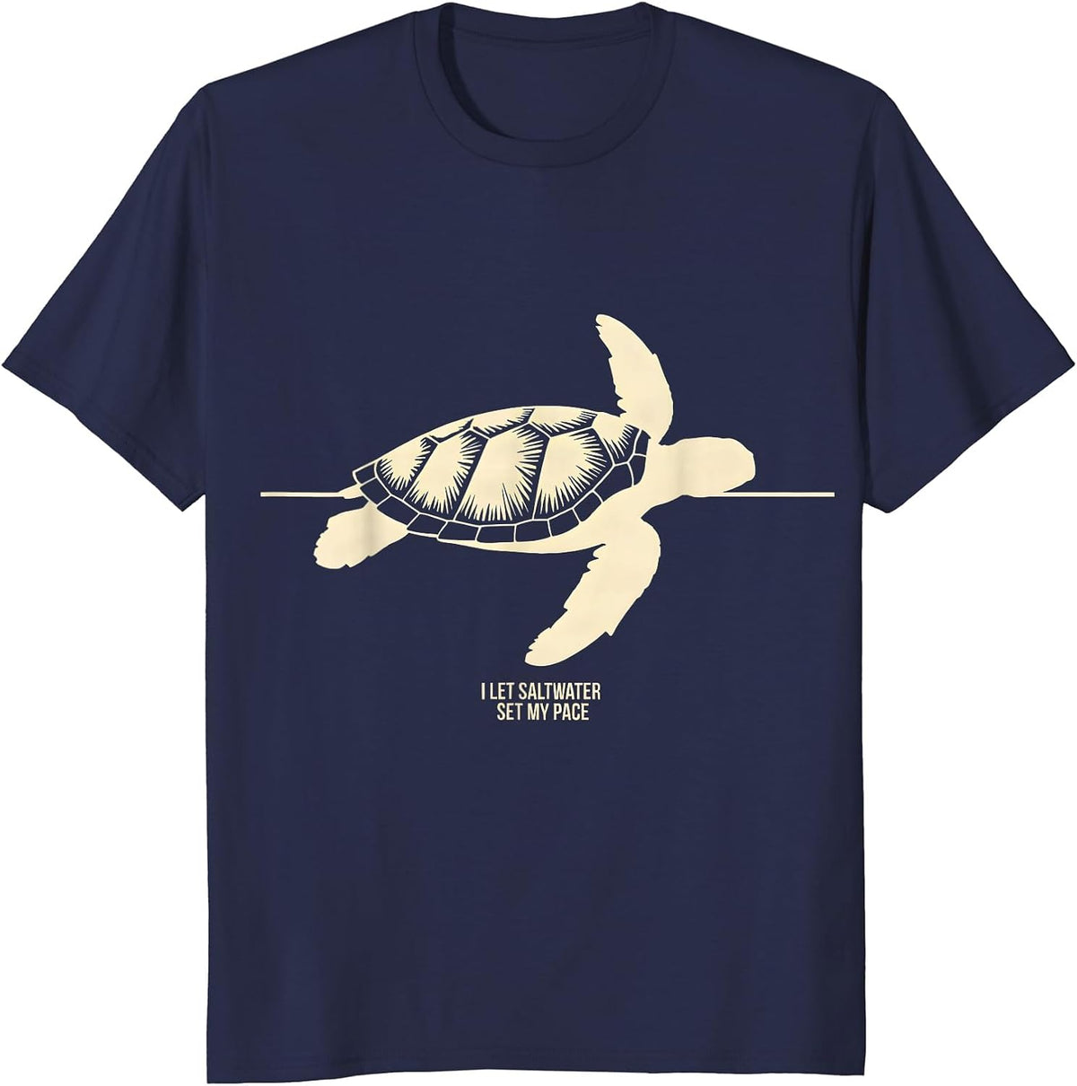 Men's I Let Saltwater Set My Pace Funny Sea Turtle Lover Beach T-Shirt - Navy Blue
