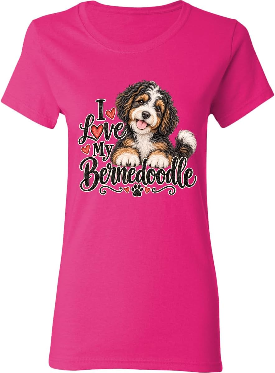 inktastic I Love My Bernedoodle Women's T-Shirt - Cyber Pink