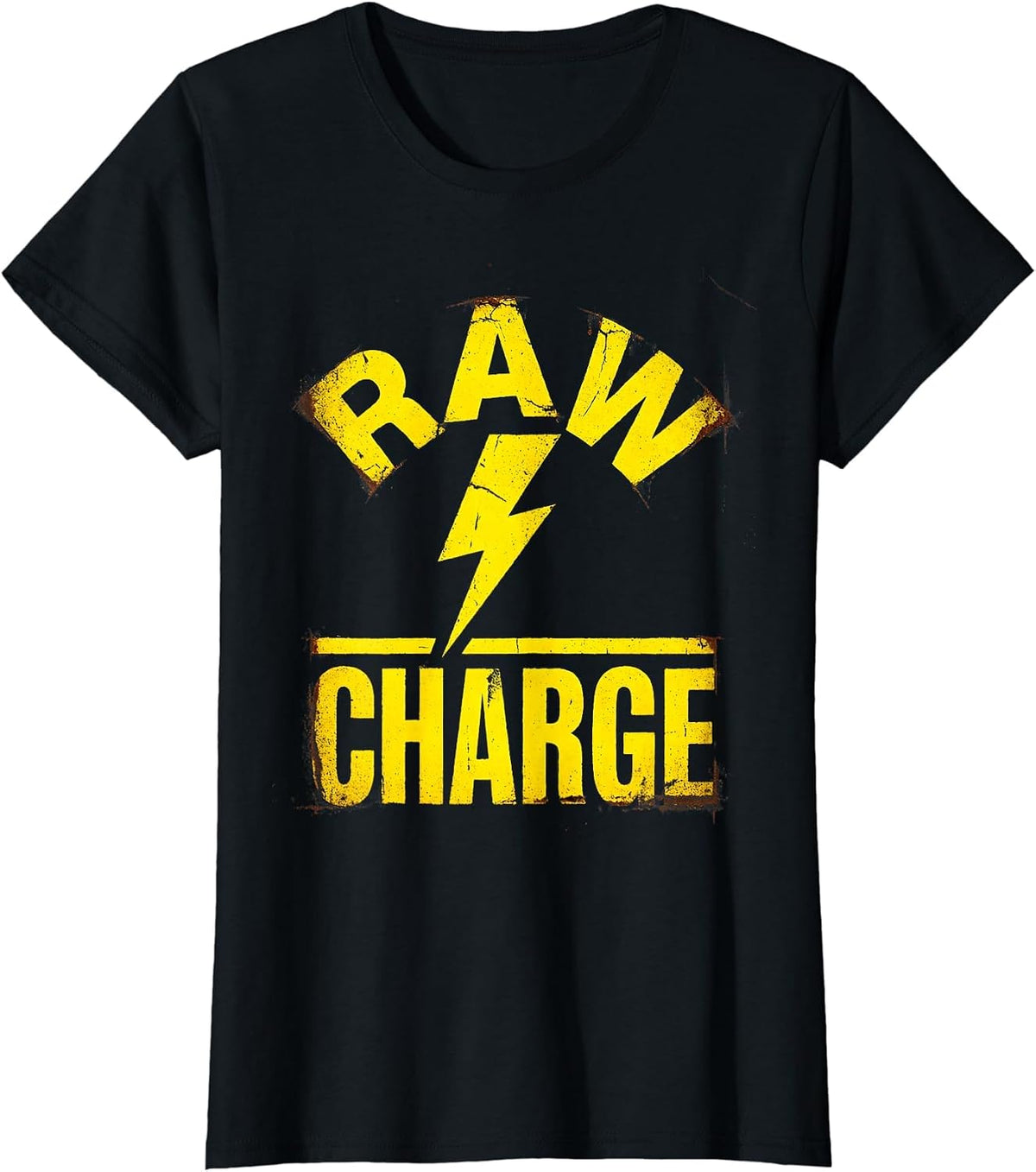 RAW CHARGE Distressed Bold Lightning Bolt Graphic Icon T-Shirt - Black