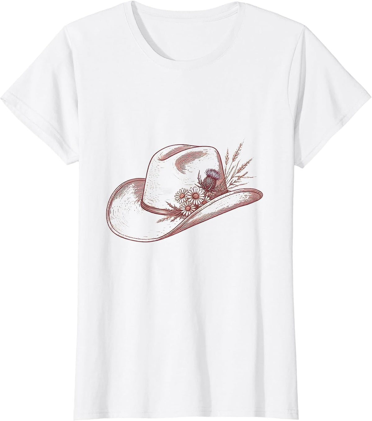 Women's Wildflower Cowgirl Hat Floral Western Illustration T-Shirt - White