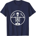 Shrugging Skeleton Whatever Attitude Graphic T-Shirt - Navy Blue