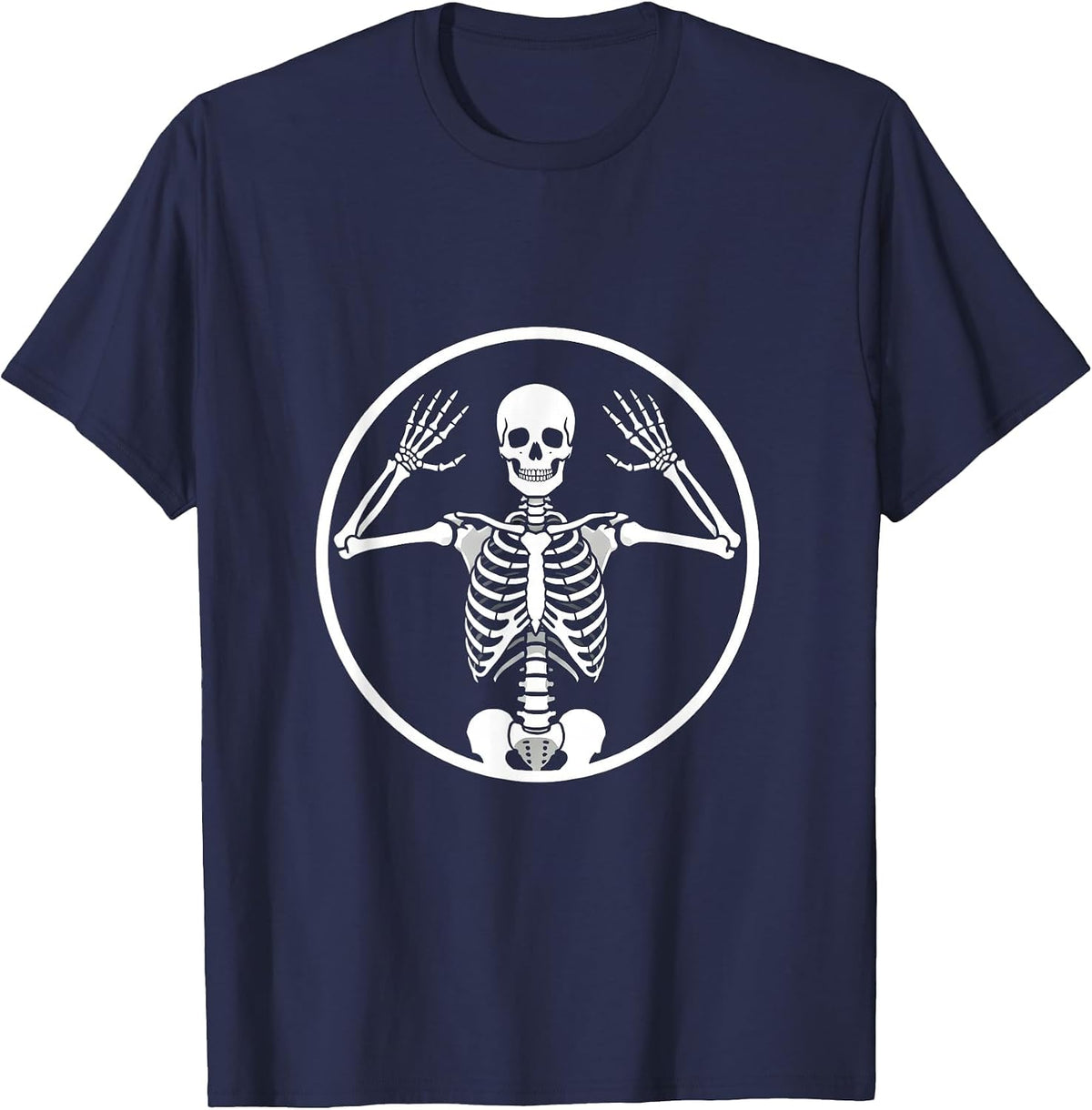 Shrugging Skeleton Whatever Attitude Graphic T-Shirt - Navy Blue