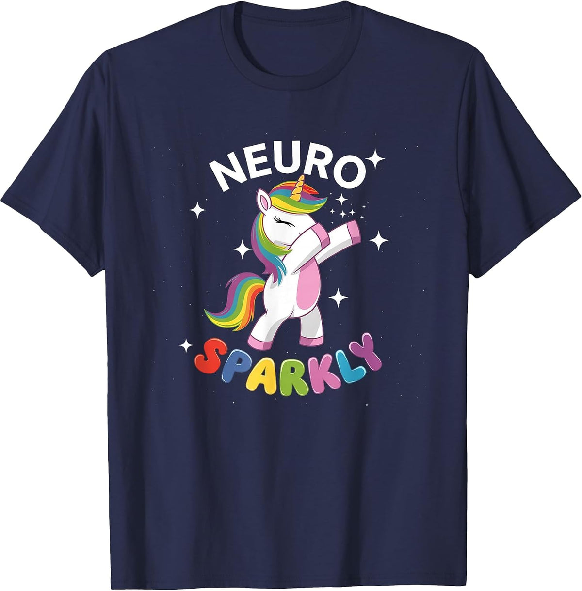 Neurodivergent Neurosparkly Neurodivergence Unicorn ADHD ASD T-Shirt - Navy Blue