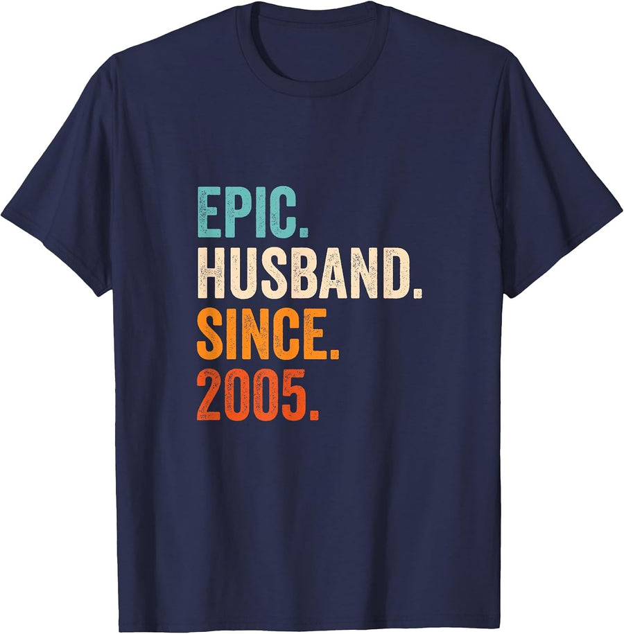 Epic Husband Since 2005 | 21st Wedding Anniversary 21 Years T-Shirt - Navy Blue