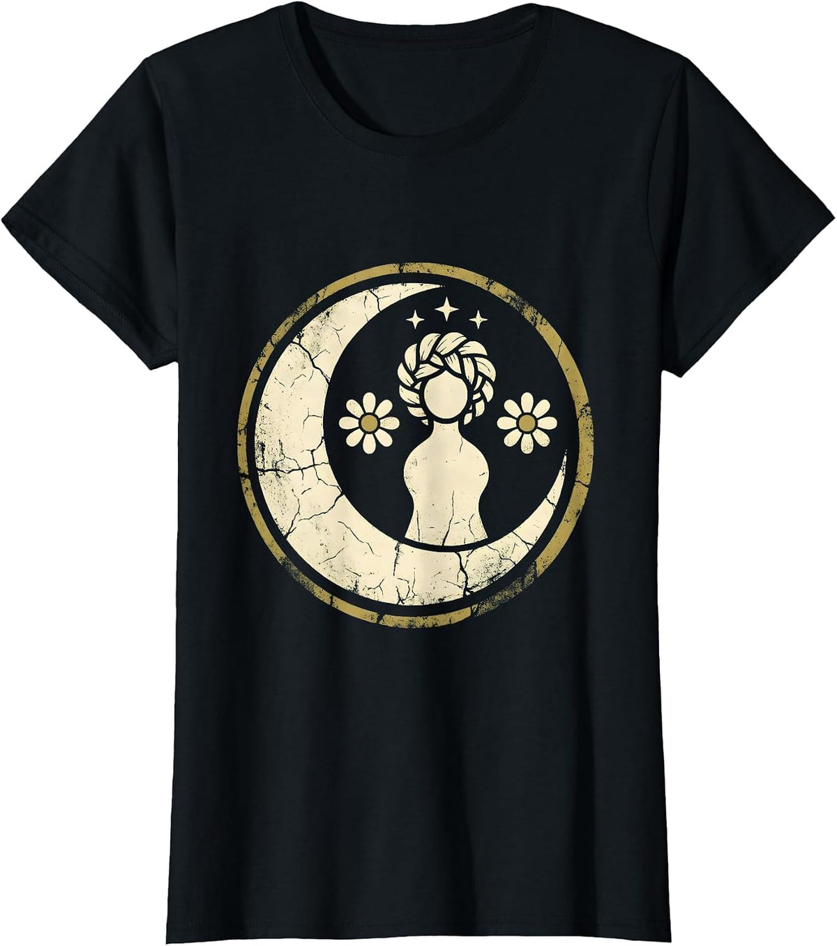 Women's Star Women Celestial Braided Hair Graphic T-Shirt - Black