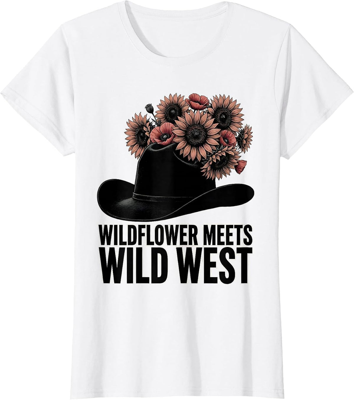 Wildflower Meets Wild West Western Design T-Shirt - White