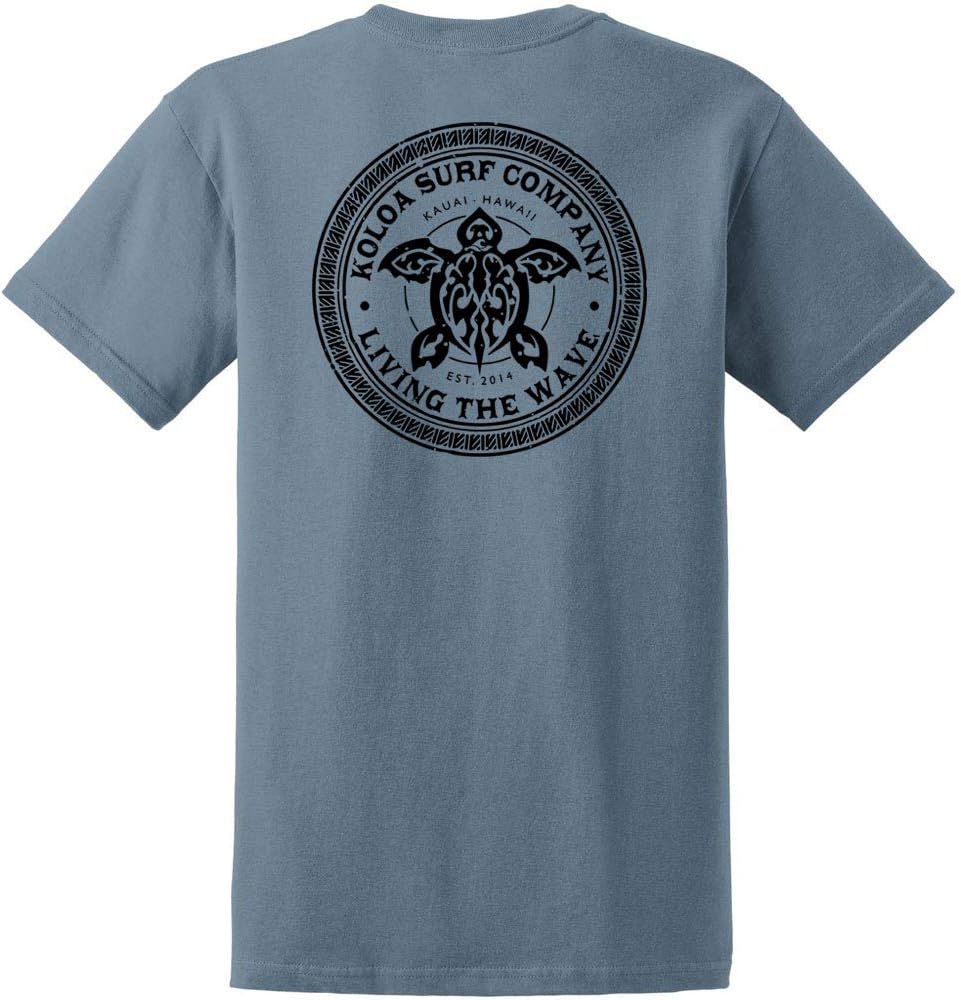 Koloa Surf Mens Tribal Turtle Logo Heavyweight Tee in Regular, Big and Tall - Stone Blue \/ Black Tribal Turtle Logo