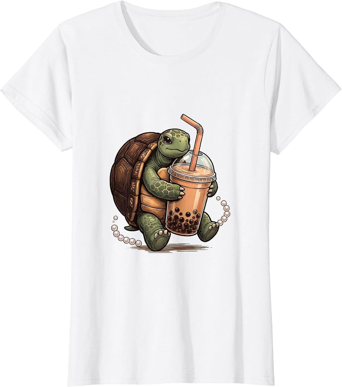 Women's Kawaii Turtle Boba Tea Lover Cute Anime Girl Gift T-Shirt - White