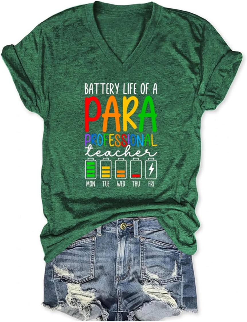 Paraprofessional Shirts Women Battery Life of a para Professional T Shirt Funny Teacher Paraeducator Tshirts Tops - Dark